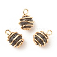 Natural Lava Rock Pendants, with Copper Wire Wrapped, Round, Golden, 17.5x13mm, Hole: 3x2mm(PALLOY-JF01607)