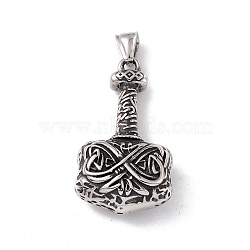 304 Stainless Steel Manual Polishing Big Pendants, Thor's Hammer, Antique Silver, 48x27x13mm, Hole: 4x8.5mm(STAS-G267-19AS)