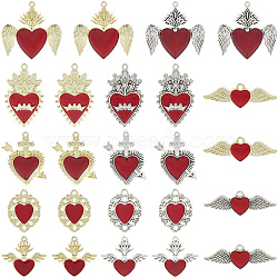 24Pcs 12 Styles Rack Plating Alloy Enamel Pendants, Cadmium Free & Nickel Free & Lead Free, Heart Charm, Mixed Color, 11.5~38.5x22.5~37.5x2~3.5mm, Hole: 1.5~2mm, 2pcs/style(FIND-SC0015-18)