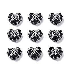 Black Opaque Acrylic Beads, Metal Enlaced, Leaf, Silver, 10~10.5x13x4.5mm, Hole: 1.8mm, about 1180pcs/500g(OACR-G016-34B)