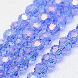 Electroplate Glass Beads Strands, AB Color, Faceted(32 Facets), Round, Cornflower Blue, 4mm, Hole: 1mm, about 88~90pcs/strand, 28~30cm(X-EGLA-J042-4mm-AB02)