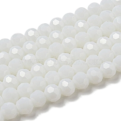 Opaque Glass Beads Stands, Faceted(32 Facets), Round, White, 6mm, Hole: 1mm, about 98pcs/strand, 20.47''(52cm)(EGLA-A035-P6mm-D01)