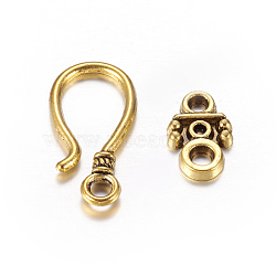 Alloy Hook Clasps, For Leather Cord Bracelets Making, Cadmium Free & Lead Free, Antique Golden, Hook: 24x11x2mm, hole: 3mm, Bar: 14x7x2mm, hole: 1.5~4mm(X-PALLOY-2781-AG-LF)