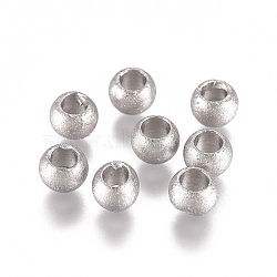 304 Stainless Steel Beads, Textured, Rondelle, Stainless Steel Color, 4x3mm, Hole: 1.8mm(STAS-G225-35P-02)