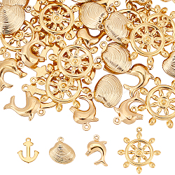 40Pcs 4 Style 304 Stainless Steel Pendants, Mixed Shapes, Real 18K Gold Plated, Golden, 14~24x10~21x1~4mm, Hole:0.9~1.2mm, 10pcs/style(STAS-DC0001-64)