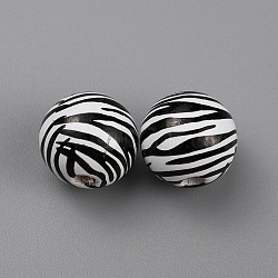 Printed Wood Beads, Animal Print Round, Black, Zebra Pattern, 15.5x14.5mm, Hole: 3.5mm(WOOD-SZC0001-07B)