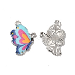 Alloy Enamel Pendants, Platinum, Butterfly Charm, Colorful, 24x16.5x2mm, Hole: 2mm(ENAM-D043-03P-02)