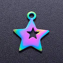 Ion Plating(IP) 201 Stainless Steel Charms, Star, Rainbow Color, 13.5x12x1mm, Hole: 1.5mm(STAS-Q201-JN201)