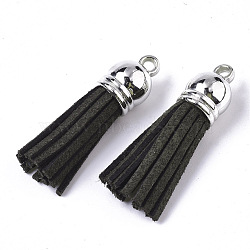 Faux Suede Tassel Pendant Decorations, with CCB Plastic Cord Ends, Platinum, Dark Slate Gray, 35~37x10mm, Hole: 1.8mm(X-FIND-T002-A32)