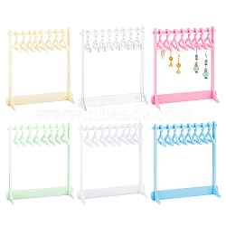 Elite 6 Sets 6 Styles Acrylic Earring Display Stands, Coat Hanger Shaped Earring Organizer Holder with 8Pcs Mini Hangers, Mixed Color, 6x12~14x15cm, 1 set/style(EDIS-PH0001-71)