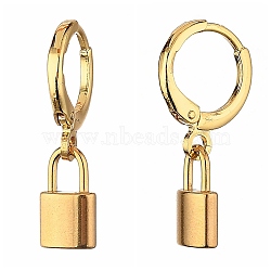 Brass Huggie Hoop Earrings, with 304 Stainless Steel Pendants, Padlock, Golden, 24mm, Pin: 0.8mm(EJEW-JE04208-05)