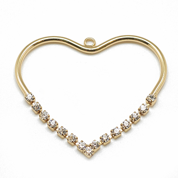 Brass Cubic Zirconia Pendants, Heart, Clear, Real 18K Gold Plated, 32x37x1.5mm, Hole: 1mm