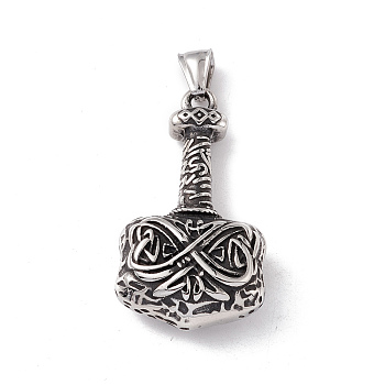 304 Stainless Steel Manual Polishing Big Pendants, Thor's Hammer, Antique Silver, 48x27x13mm, Hole: 4x8.5mm