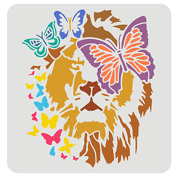 Plastic Reusable Drawing Painting Stencils Templates, for Painting on Scrapbook Fabric Tiles Floor Furniture Wood, Square, Lion Pattern, 300x300mm