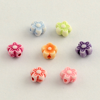 Craft Style Acrylic Beads, Flower, Mixed Color, 7x4mm, Hole: 2mm, about 4000pcs/500g
