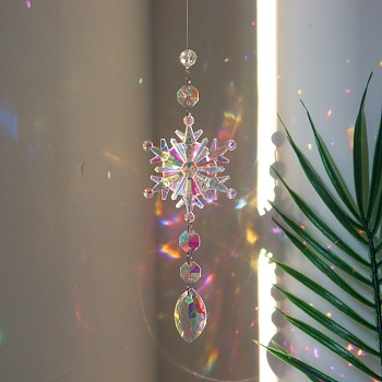 Snowflake K9 Glass Big Pendant Decorations, Hanging Sun Catchers, Crystal Prism Rainbow Maker for Christmas Tree, Ceiling Chandelier, Window, Garden, Horse Eye, 400mm