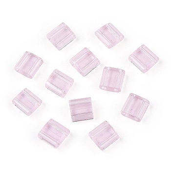 2-Hole Glass Seed Beads, Transparent Colours, Rectangle, Pearl Pink, 5x4.5~5.5x2~2.5mm, Hole: 0.5~0.8mm
