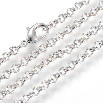 Iron Rolo Chains Necklace Making, with Lobster Clasps, Soldered, Platinum, 23.6 inch(60cm)