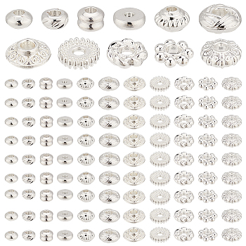 Elite 110Pcs 11 Styles Alloy & Brass Spacer Beads, Mixed Shapes, Silver, 4~6x1~3mm, Hole: 1~1.8mm, 10pcs/style
