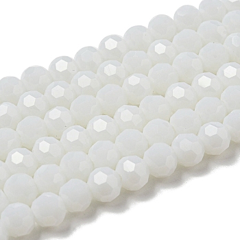 Opaque Glass Beads Stands, Faceted(32 Facets), Round, White, 6mm, Hole: 1mm, about 98pcs/strand, 20.47''(52cm)