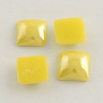 Pearlized Plated Opaque Glass Cabochons, Square, Yellow, 6x6x3mm