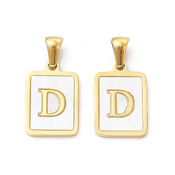 Ion Plating(IP) 304 Stainless Steel Pave Shell Pendants, Rectangle Charm, Real 18K Gold Plated, Letter D, 17.5x12x1.5mm, Hole: 3x5mm