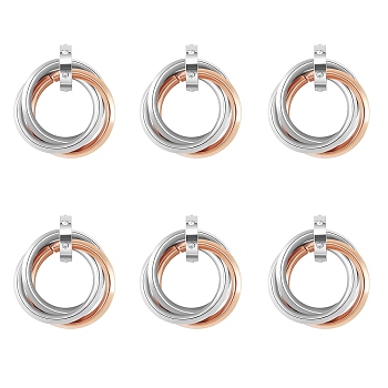 201 Stainless Steel Interlocking Ring Pendants, with Crystal Rhinestone, Rose Gold & Stainless Steel Color, 27mm, 6pcs/box