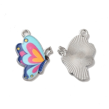 Alloy Enamel Pendants, Platinum, Butterfly Charm, Colorful, 24x16.5x2mm, Hole: 2mm