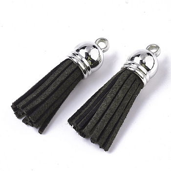 Faux Suede Tassel Pendant Decorations, with CCB Plastic Cord Ends, Platinum, Dark Slate Gray, 35~37x10mm, Hole: 1.8mm