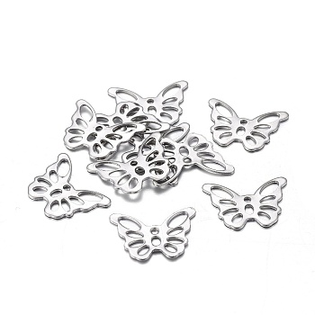 201 Stainless Steel Charms, Laser Cut, Hollow, Butterfly, Stainless Steel Color, 10.5x14.5x0.7mm, Hole: 1mm