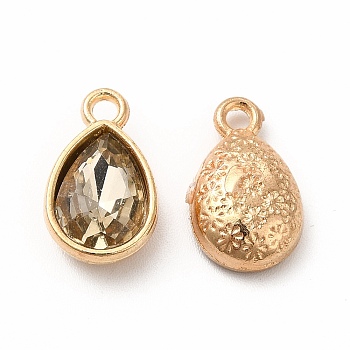 Faceted Glass Rhinestone Pendants, with Golden Tone Zinc Alloy Findings, Teardrop Charms, Bisque, 15x9x5mm, Hole: 2mm