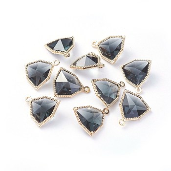 Glass Pendants, with Eco-Friendly Alloy Open Back Berzel Findings, Faceted, Triangle, Light Gold, Gray, 17x14.5x7mm, Hole: 1.2mm