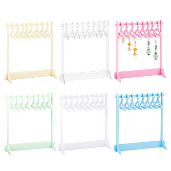 Elite 6 Sets 6 Styles Acrylic Earring Display Stands, Coat Hanger Shaped Earring Organizer Holder with 8Pcs Mini Hangers, Mixed Color, 6x12~14x15cm, 1 set/style