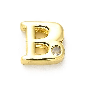 Rack Plating Brass Cubic Zirconia Beads, Long-Lasting Plated, Lead Free & Cadmium Free, Alphabet, Letter B, 12x12.5x4.5mm, Hole: 2.7mm
