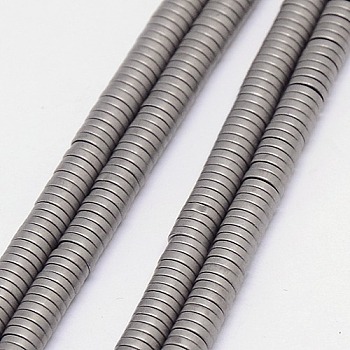Electroplate Non-magnetic Synthetic Hematite Beads Strands, Frosted, Heishi Beads, Flat Round/Disc, Grade A, Silver Plated, 4x1mm, Hole: 1mm, about 400pcs/strand, 16 inch