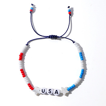 USA Flag Glass Beaded Bracelet for Couples with American Style