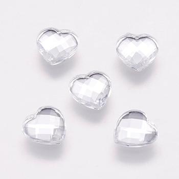 Taiwan Acrylic Rhinestone Cabochons, Back Plated, Flat Back and Faceted, Heart, Silver, 12mm