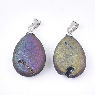 Electroplate Natural Druzy Geode Agate Pendants(G-S344-63C)-2