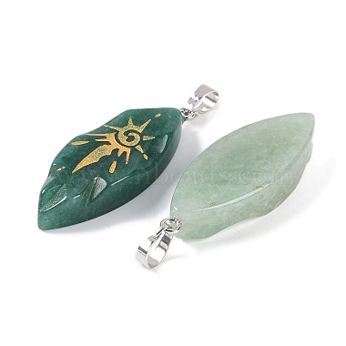 pendentifs en or à motif soleil en aventurine verte naturelle(G-L524-14P-01)-2