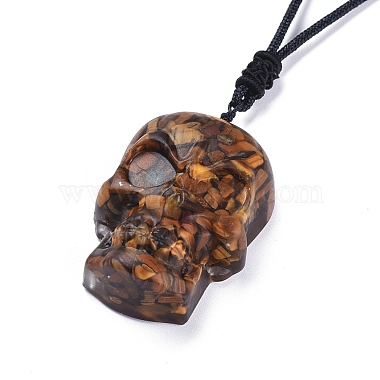 Colliers à pendentif en pierre précieuse naturelle crâne d'halloween(NJEW-P253-A)-4