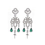 Real Platinum Plated Green Cloud Brass+Cubic Zirconia Stud Earring Findings(KK-S356-665P-NF)