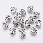 Tibetan Style Alloy Beads, Cadmium Free & Lead Free, Heart, Antique Silver Color, about 6mm long, 6mm wide, 3mm thick, hole: 1mm(LF10742Y)