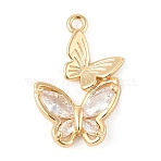 Brass Micro Pave Clear Cubic Zirconia Pendants, Cadmium Free & Nickel Free & Lead Free, Butterfly Charms, Real 18K Gold Plated, 22.5x15.5x3.5mm, Hole: 1.5mm(KK-R219-33G)