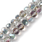 Half Golden Plated Electroplate Beads Strands, Faceted, Round, Honeydew, 8x7.5mm, Hole: 1.2mm, about 68pcs/strand, 20.28''(51.5cm)(EGLA-H104-08A-HP03)