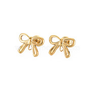 Ion Plating(IP) 304 Stainless Steel Stud Earring Findings, with Ear Nuts and Loops, Bowknot, Real 14K Gold Plated, 12x15mm, Hole: 1.8mm, Pin: 0.7mm(STAS-N097-228)
