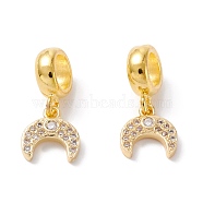 Brass Cubic Zirconia European Dangle Charms, Largr Hole Pendants, Long-Lasting Plated, Real 18K Gold Plated, Double Horn/Crescent Moon, Clear, 18mm, Hole: 5mm, Pendant: 9x9x2mm(KK-B037-18G)