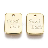 Brass Charms, Nickel Free, Rectangle with Word Good Luck, Real 18K Gold Plated, 9x7x1mm, Hole: 1mm(KK-N231-143-NF)