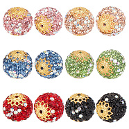 Elite 12Pcs 6 Colors Glass Rhinestone Clay Pave Beads, with Golden Brass Finding, Round, Mixed Color, 17mm, Hole: 1mm, 2pcs/color(FIND-PH0018-36)
