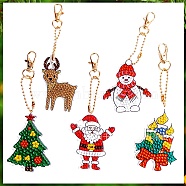 Christmas Theme DIY Diamond Painting Keychain Kit, Including Acrylic Board, Keychain Clasp, Bead Chain, Resin Rhinestones Bag, Diamond Sticky Pen, Tray Plate and Glue Clay, Mixed Shapes, 100x30mm, 5pcs/set(DRAW-PW0007-07H)