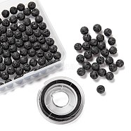 100Pcs 8mm Natural Lava Rock Beads Round Beads, with 10m Elastic Crystal Thread, for DIY Stretch Bracelets Making Kits, 8mm, Hole: 1mm, 100pcs/box(sgDIY-LS0002-43)